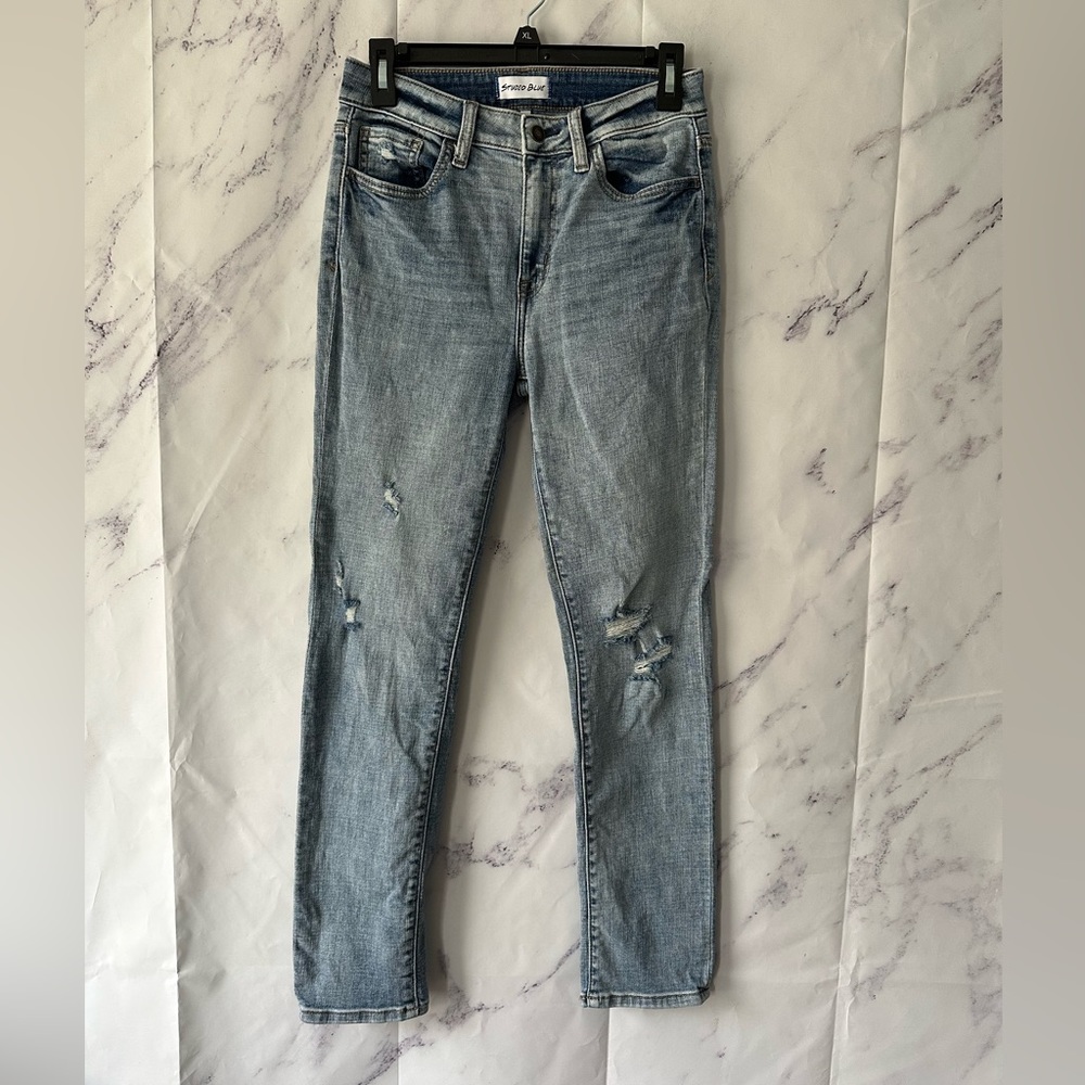 STUDIO BLUE - LIGHT BLUE DISTRESSED DENIM SKINNY JEANS WOMENS WAIST 27